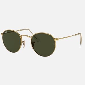 Round Ray Ban Unisex Sunglasses Black with Gold Frame NO SCRATCHES